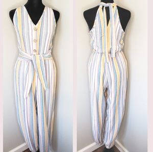 Hummingbird Striped Linen Jumpsuit